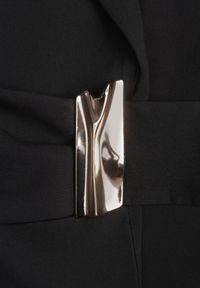 Born2be - Czarna Taliowana Marynarka z Wiskozą z Marszczeniem i Aplikacją przy Wiązaniu Alyndra. Okazja: na spotkanie biznesowe, do pracy. Kolor: czarny. Materiał: wiskoza. Wzór: aplikacja. Styl: biznesowy, elegancki, wizytowy #6