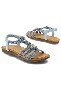 Niebieskie Sandały Artiker Modne Obuwie Damskie. Okazja: na spacer, na co dzień. Zapięcie: pasek. Kolor: niebieski. Wzór: aplikacja, kwiaty. Sezon: lato. Styl: casual, elegancki #3