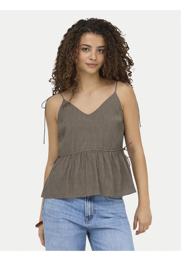 only - ONLY Top Nele 15370325 Beżowy ciemny Regular Fit. Kolor: beżowy. Materiał: wiskoza