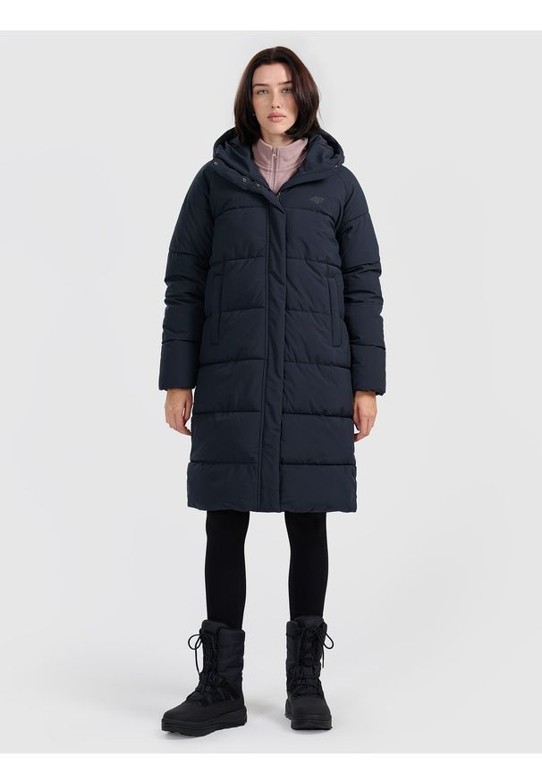 4f - 4F Płaszcz puchowy z wypełnieniem syntetycznym damski - czarny XXL. Kolor: czarny. Materiał: syntetyk, puch. Długość rękawa: raglanowy rękaw. Długość: do kolan. Sezon: zima