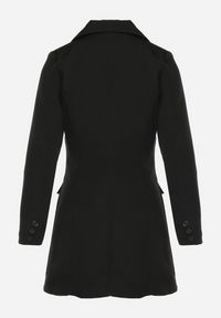 Born2be - Czarna Marynarka Sukienka Zapinana na Guziki z Kieszeniami i Aplikacją 3D Różyczek Velira. Okazja: na co dzień. Kolor: czarny. Wzór: aplikacja. Typ sukienki: proste. Styl: casual, elegancki, klasyczny #4