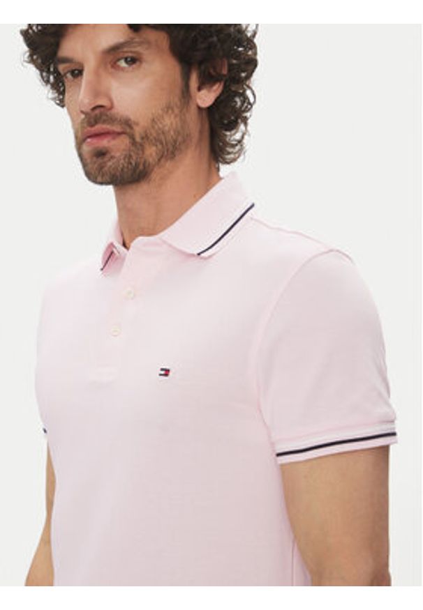 TOMMY HILFIGER - Tommy Hilfiger Polo MW0MW39993 Różowy Slim Fit. Typ kołnierza: polo. Kolor: różowy. Materiał: bawełna