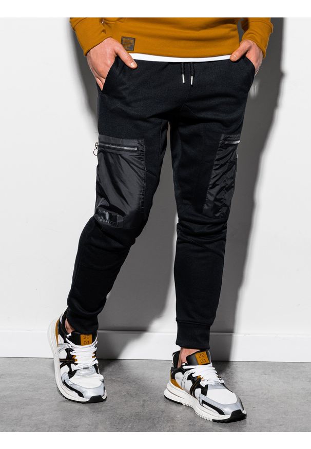 Ombre Clothing - Spodnie męskie dresowe joggery P917 - czarne - XXL. Kolor: czarny. Materiał: dresówka. Wzór: gładki