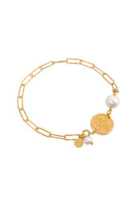 MOKOBELLE - Bransoletka łańcuch z perłą i medalikiem Mokobelle. Materiał: srebrne, pozłacane. Kolor: złoty. Kamień szlachetny: perła