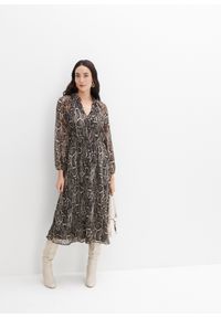 bonprix - Długa sukienka szyfonowa z wycięciami. Kolor: czarny. Materiał: szyfon. Styl: elegancki. Długość: maxi #1