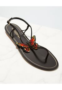 AQUAZZURA - Lekkie sandały ze skóry Butterfly. Kolor: czarny. Materiał: skóra. Wzór: aplikacja. Obcas: na płaskiej podeszwie #6