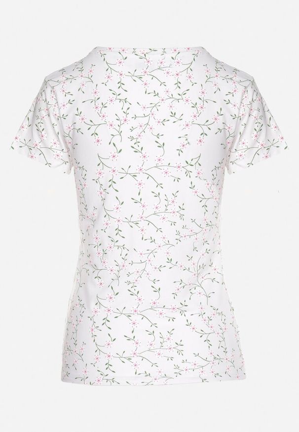 Born2be - Biały T-shirt z Bawełny w Kwiaty Savilisse. Okazja: na co dzień. Kolor: biały. Materiał: bawełna. Wzór: kwiaty. Styl: klasyczny, casual