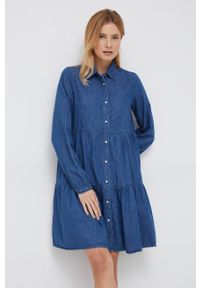Pepe Jeans sukienka bawełniana mini rozkloszowana. Kolor: niebieski. Materiał: bawełna. Typ sukienki: rozkloszowane. Długość: mini #3