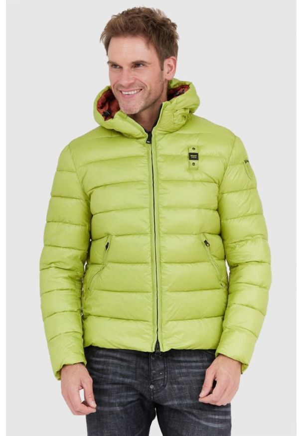 Blauer USA - BLAUER Jasnozielona puchowa kurtka męska Virgil z kapturem, Rozmiar M. Typ kołnierza: kaptur. Kolor: zielony. Materiał: puch