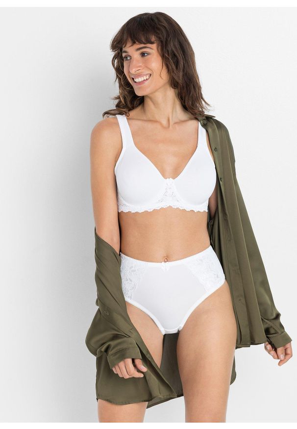 bonprix - Figi maxi z delikatną koronką (2 pary). Kolor: biały. Materiał: koronka. Wzór: koronka