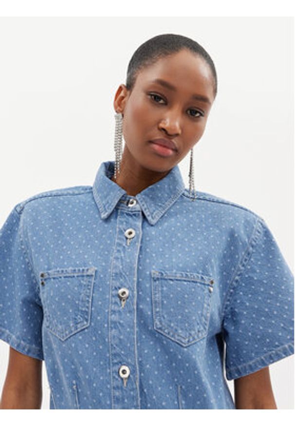 Custommade Sukienka jeansowa Jamilah Dots 999449457 Niebieski Regular Fit. Kolor: niebieski. Materiał: bawełna