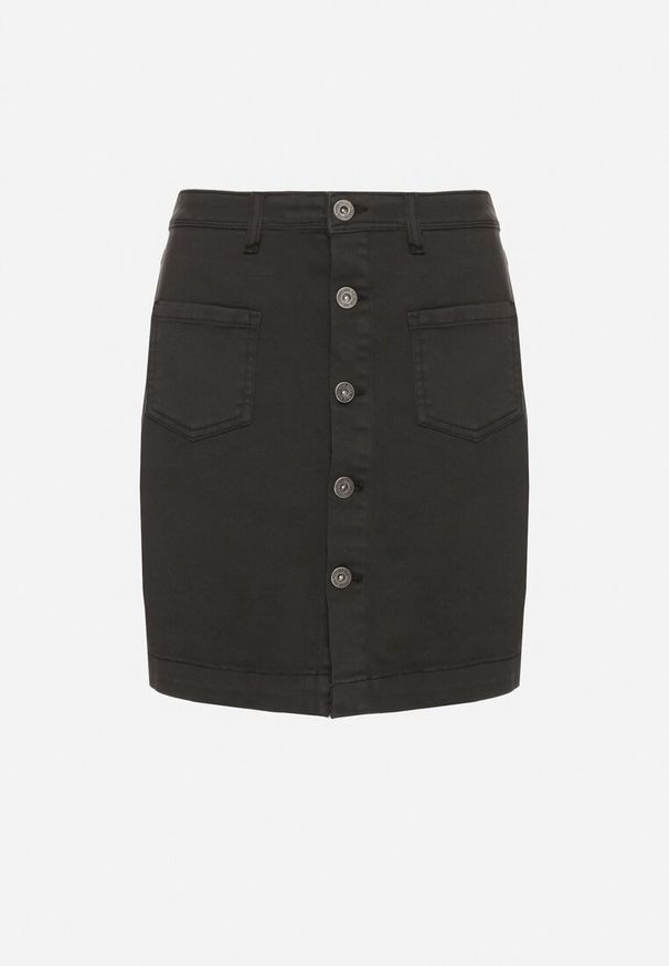 Born2be - Ciemnoszara Spódnica Jeansowa z Bawełny z Guzikami Liluena. Okazja: na co dzień. Kolor: szary. Materiał: jeans, bawełna. Styl: klasyczny, elegancki, casual