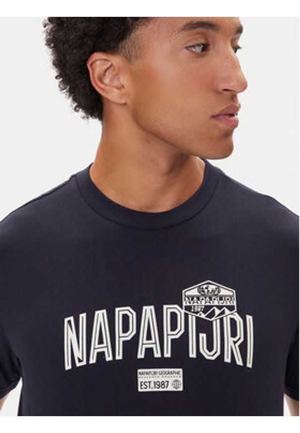 Napapijri T-Shirt S-Funes Ss NP0A88UA Granatowy Regular Fit. Kolor: niebieski. Materiał: bawełna