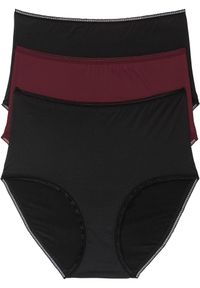 bonprix - Figi z wysoką talią z mikrofibry (3 pary). Kolor: czarny. Materiał: mikrofibra. Wzór: gładki, koronka #1
