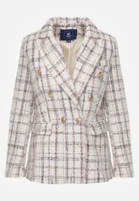 Born2be - Biała Marynarka Dwurzędowa z Dzianiny z Metaliczną Nitką i Ozdobnymi Guzikami Neotria. Kolor: biały. Materiał: dzianina. Styl: klasyczny #5