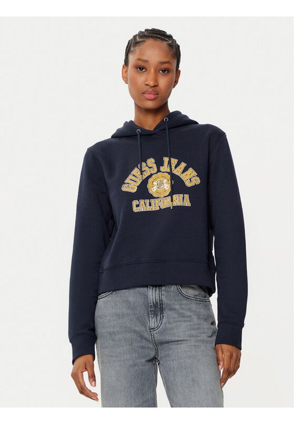 Guess Jeans Bluza W5RQ29 K68I4 Granatowy Regular Fit. Kolor: niebieski. Materiał: bawełna