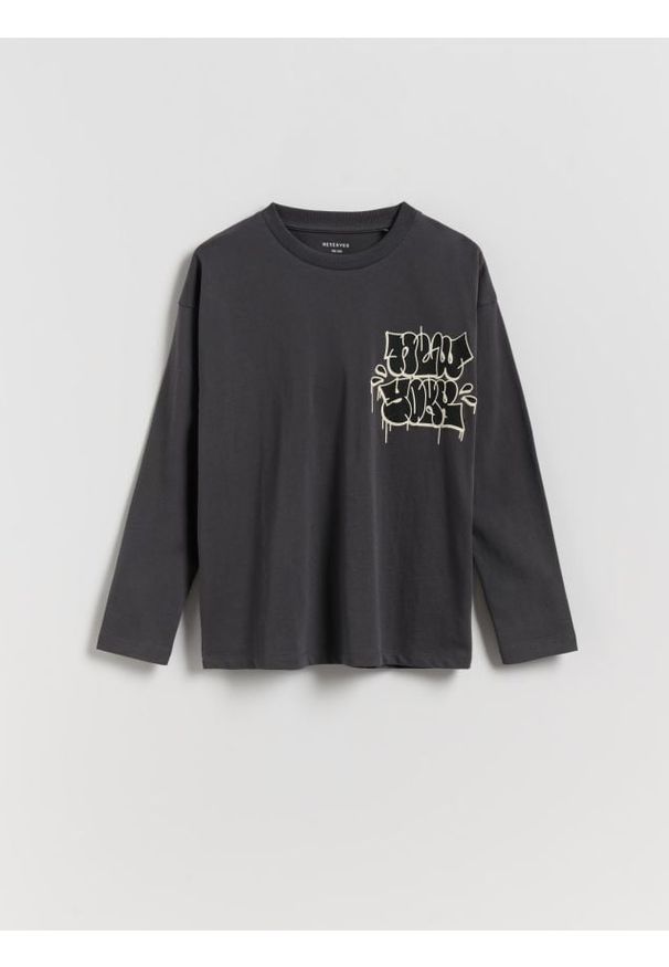 Reserved - Bawełniany longsleeve - ciemnoszary. Kolor: szary. Materiał: bawełna. Długość rękawa: długi rękaw
