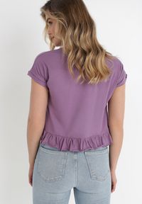 Born2be - Fioletowy T-shirt Panereia. Okazja: na co dzień. Kolor: fioletowy. Materiał: dzianina, bawełna. Długość: krótkie. Wzór: gładki. Styl: casual
