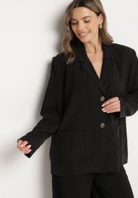 Born2be - Czarna Marynarka Oversize Pudełkowa z Kieszeniami z Modalu Mavelisse. Okazja: na co dzień. Kolor: czarny. Materiał: jeans. Styl: casual, elegancki #6