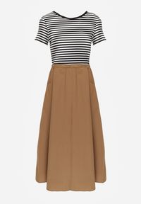 Born2be - Czarno-Beżowa Rozkloszowana Sukienka z Bawełny z Górą w Paski Aethephaia. Okazja: na co dzień. Kolor: czarny. Materiał: bawełna. Wzór: paski. Sezon: lato. Typ sukienki: rozkloszowane, proste. Styl: casual, klasyczny #3