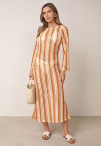 Born2be - Pomarańczowa Rustykalna Sukienka Letnia z Plecionki w Paski Ixelle. Okazja: na co dzień. Kolor: pomarańczowy. Długość rękawa: długi rękaw. Wzór: paski. Sezon: lato. Typ sukienki: proste. Styl: elegancki, klasyczny, wakacyjny, casual #5