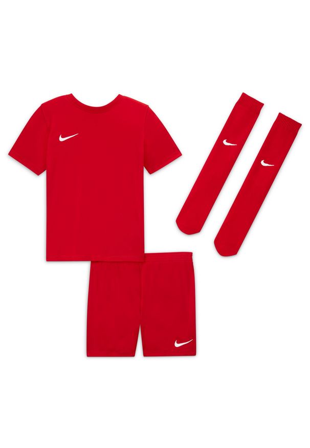 Dres piłkarski chłopięcy Nike JR Dry Park 20. Kolor: czerwony, wielokolorowy. Materiał: dresówka. Długość: krótkie