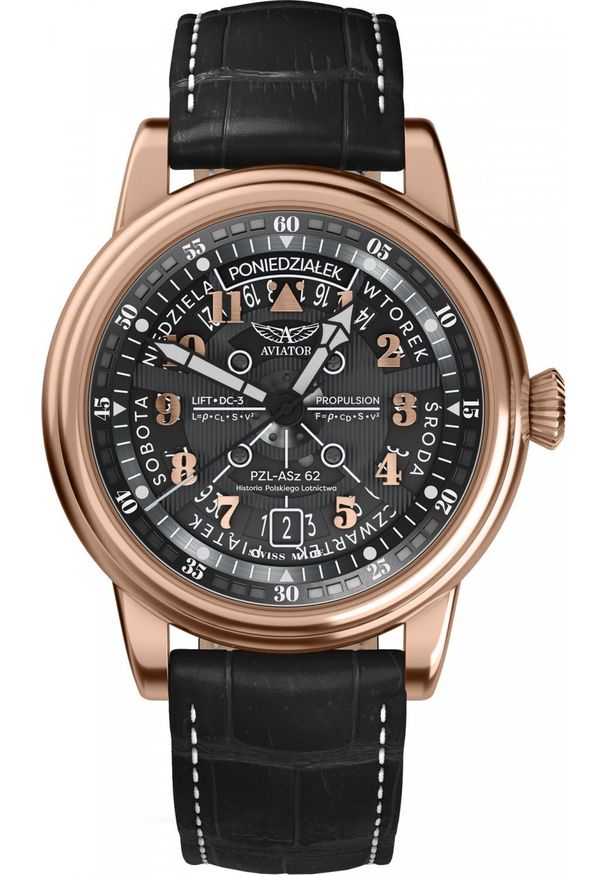 AVIATOR - Zegarek Aviator Zegarek męski Aviator V.3.36.2.294.4 PL czarny. Kolor: czarny
