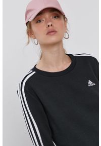 Adidas - adidas Bluza damska kolor czarny gładka. Okazja: na co dzień. Kolor: czarny. Materiał: bawełna, poliester, dzianina. Długość rękawa: długi rękaw. Długość: długie. Wzór: gładki. Styl: casual #3