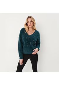 Mohito - Zielony sweter z aplikacjami - Khaki. Kolor: brązowy. Wzór: aplikacja