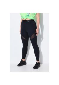 ULLA POPKEN - Damskie Legginsy sportowe wstawka z siateczki szybkoschnące z recyklingu. Kolekcja: plus size. Kolor: czarny. Materiał: elastan, poliamid, materiał