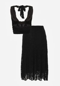 Renee - Czarny Komplet z Koronki Spódnica i Top z Wiązaniem na Szyi Dainetia. Kolor: czarny. Materiał: koronka. Wzór: koronka #5