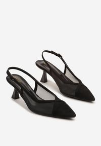 Renee - Czarne Przezroczyste Sandały na Kaczuszce Typu Slingback Atilessa. Zapięcie: sprzączka. Kolor: czarny. Materiał: jeans. Sezon: lato. Obcas: na szpilce. Styl: klasyczny, elegancki, wizytowy #6