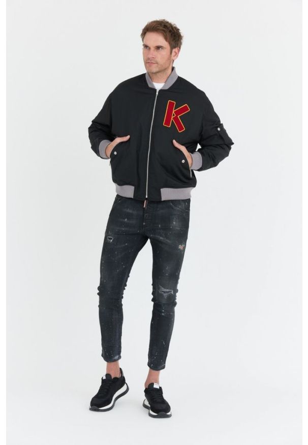 Kenzo - KENZO Czarna kurtka bomberka męska z vintage logo, Rozmiar L. Kolor: czarny. Styl: vintage