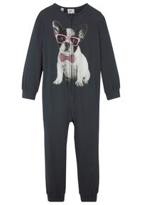 bonprix - Piżama jednoczęściowa z czystej bawełny organicznej. Kolor: czarny. Materiał: bawełna. Wzór: aplikacja #1