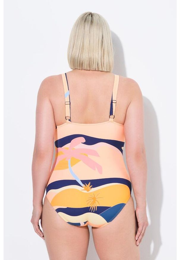 ULLA POPKEN - Damski Strój kąpielowy węzełek miękkie miseczki regulowane ramiączka. Kolekcja: plus size. Kolor: niebieski. Materiał: poliester, elastan, poliamid, materiał