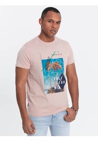 Ombre Clothing - Męski t-shirt bawełniany z nadrukiem California - różowy V2. Kolor: różowy. Materiał: bawełna. Wzór: nadruk. Sezon: lato. Styl: klasyczny