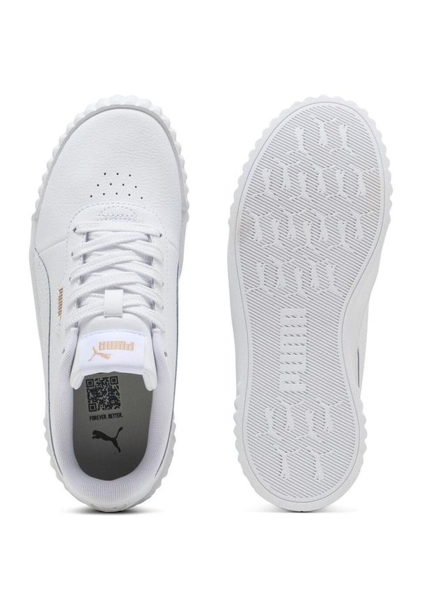 Adidasy Puma Carina 3.0 Jr, Dla obu płci. Kolor: biały. Materiał: skóra ekologiczna, materiał. Sport: turystyka piesza
