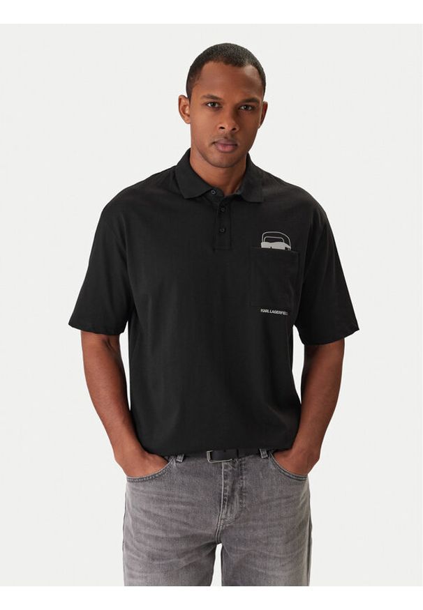 Karl Lagerfeld - KARL LAGERFELD Polo 745127 561225 Czarny Regular Fit. Typ kołnierza: polo. Kolor: czarny. Materiał: bawełna