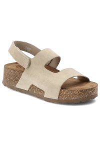 Sandały damskie Yokono, cholewka ze skóry naturalnej zamszowej z szerokimi paskami z zapięciem na rzep, beżowe, Wiwi-261 Ser Crudo. Zapięcie: rzepy. Kolor: beżowy. Materiał: skóra, zamsz #1