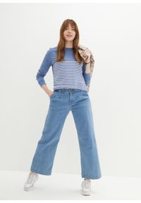 bonprix - Shirt z długim rękawem w paski, ze zrównoważonej bawełny. Kolor: niebieski. Materiał: bawełna. Długość rękawa: długi rękaw. Długość: długie. Wzór: paski #3