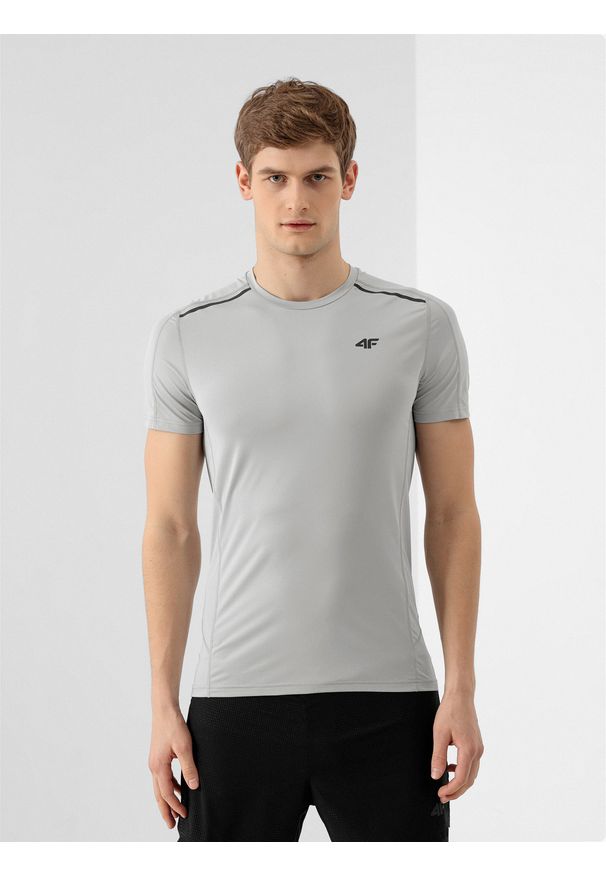 4f - Koszulka do biegania męska. Kolor: szary. Materiał: materiał, dzianina, skóra. Sport: fitness