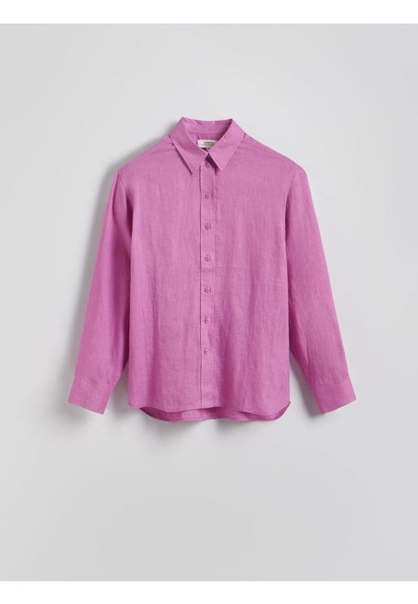 Reserved - Lniana koszula - fioletowy. Kolor: fioletowy. Materiał: len
