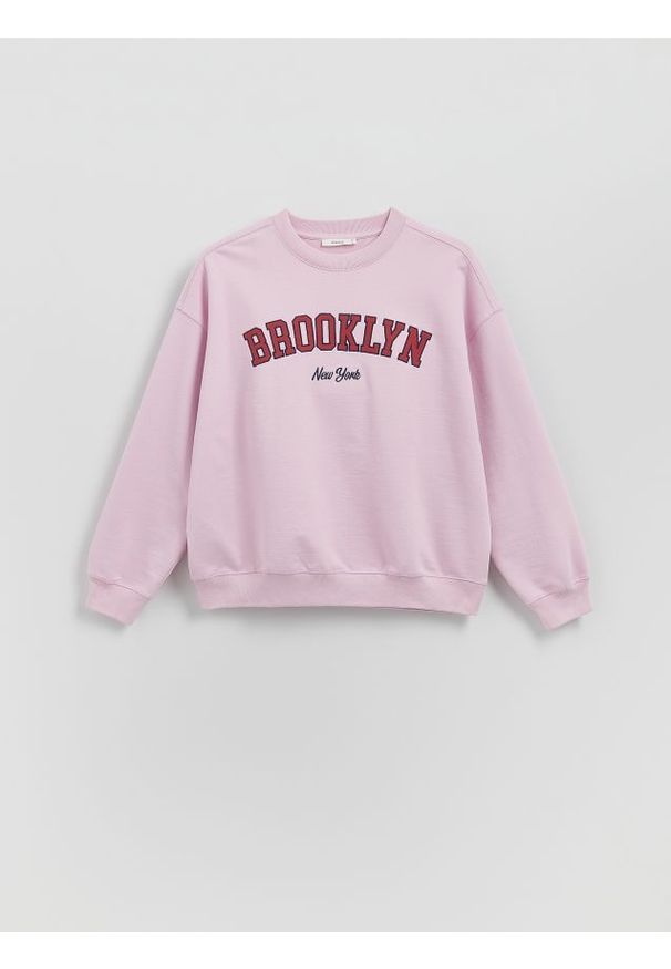 Reserved - Bluza z nadrukiem - różowy. Kolor: różowy. Materiał: bawełna, dzianina. Wzór: nadruk