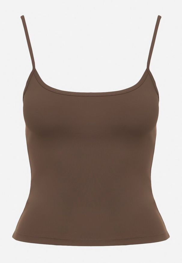 Born2be - Brązowy Klasyczny Top Hallamia. Okazja: na co dzień. Kolor: brązowy. Materiał: jeans. Długość rękawa: na ramiączkach. Styl: klasyczny