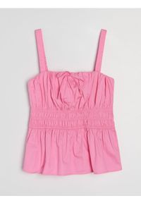 Sinsay - Bawełniany top z marszczeniami - różowy. Kolor: różowy. Materiał: bawełna #1