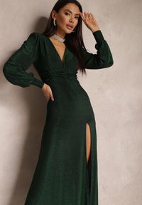 Renee - Zielona Sukienka Wieczorowa z Głębokim Dekoltem Phaly. Kolor: zielony. Długość rękawa: długi rękaw. Styl: wizytowy. Długość: maxi #5
