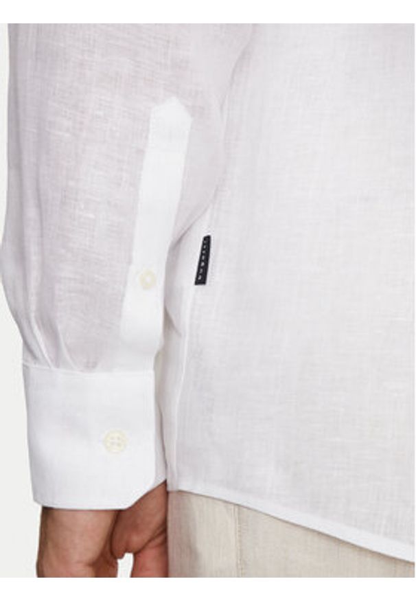 Bugatti Koszula 9150 58540A Biały Slim Fit. Kolor: biały. Materiał: len