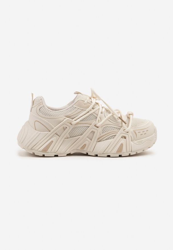 Born2be - Beżowe Sneakersy z Grubą Podeszwą i Ozdobnym Sznurowaniem Julisca. Okazja: na co dzień. Zapięcie: sznurówki. Kolor: beżowy. Materiał: materiał, skóra, jeans