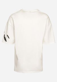 Born2be - Biały Bawełniany T-shirt z Ozdobnym Nadrukiem Flacia. Kolor: biały. Materiał: bawełna. Wzór: nadruk