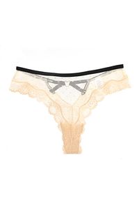 Intica - Majtki koronkowe damskie z ażurowym wzorem Corin. Kolor: beżowy. Materiał: koronka. Wzór: ażurowy